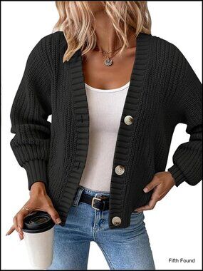 Oversized Chunky Knit Cardigan, V-Neck Button Down Sweater for Layering